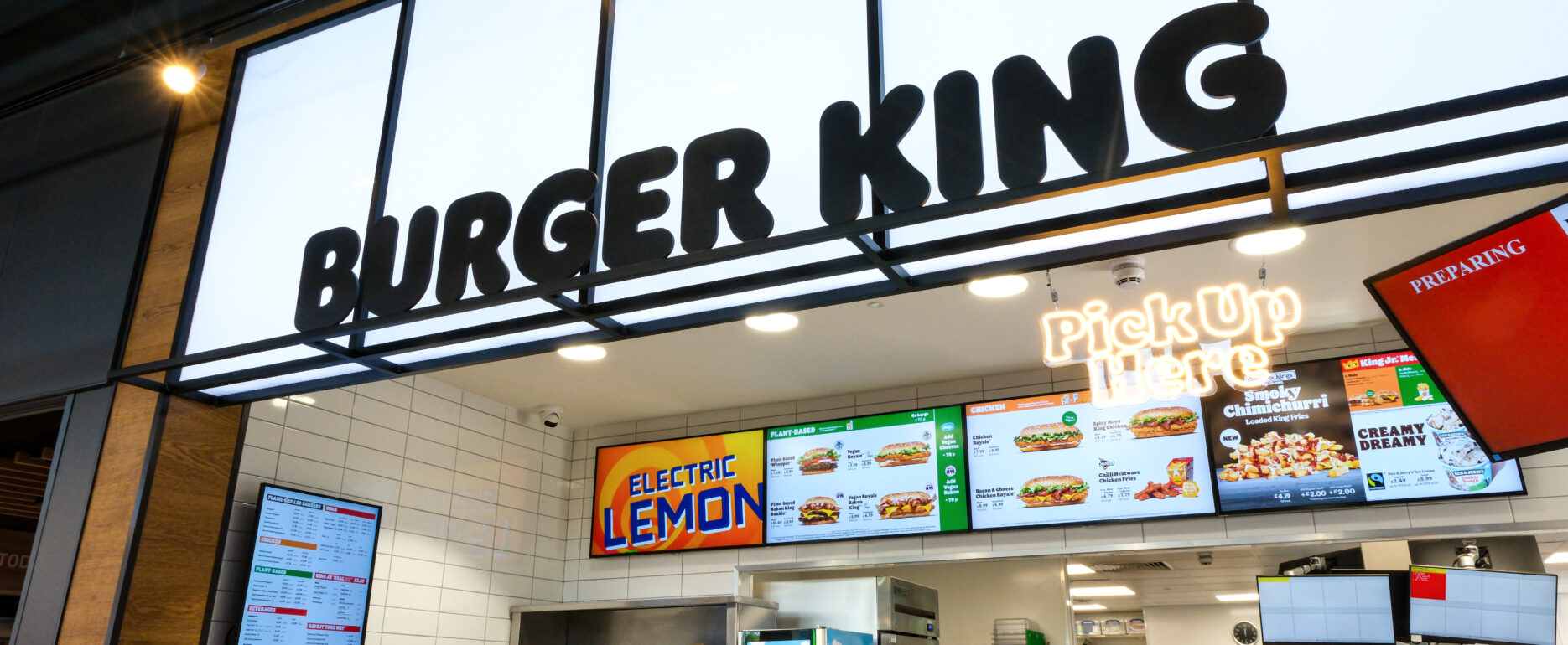 Burger King interior shows digital displays utilising dayparting strategy